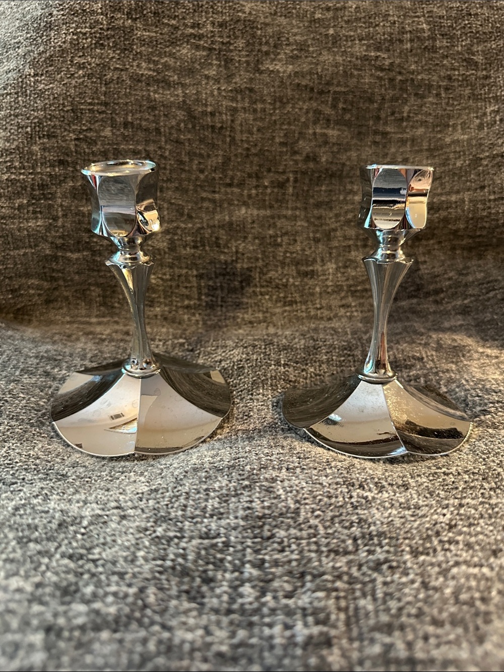 Set of two irvinware candlesticks • metal • candle holders
